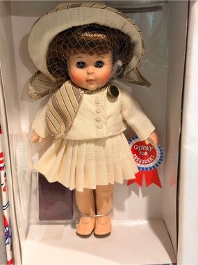 Vintage-Inspired Cream Doll Outfit Doll with Hat and Scarf